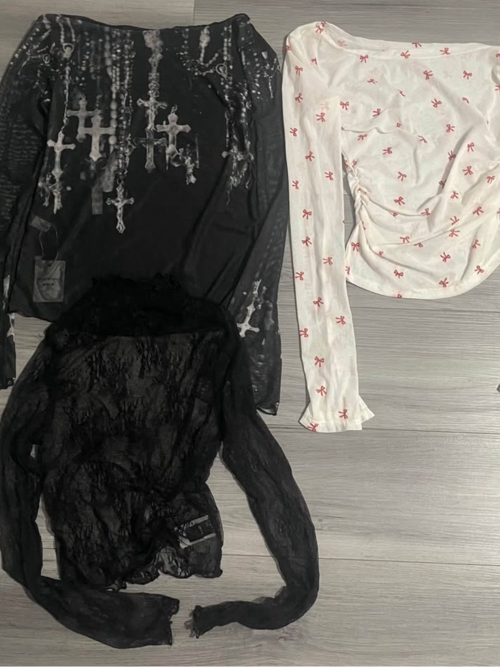 Stretchy Mesh Acubi/Alt Black and White Tops